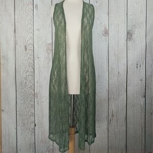 LuLaRoe Green Sheer Lace Joy Vest sz XS